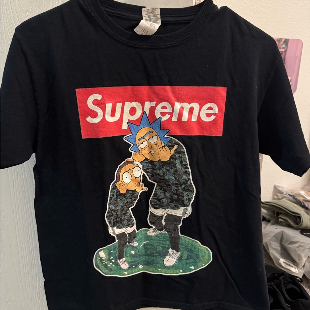 Supreme Black and Red Short Sleeve Tee with Graphic Design